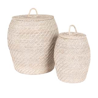 Bloomingville Whitewashed Rattan Baskets with Lids (Set of 2 Sizes)