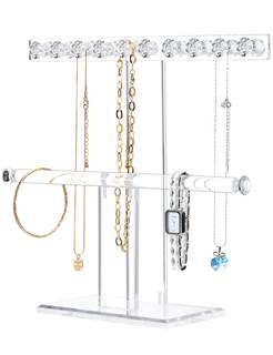 Mymazn Acrylic Jewelry Stand 2 Tier Necklace Holder Organizer with 18 Diamond Shaped…