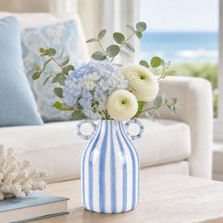 Blue and White Ceramic Vase with Handle, Nordic Boho Small Vases Side Table Flower…