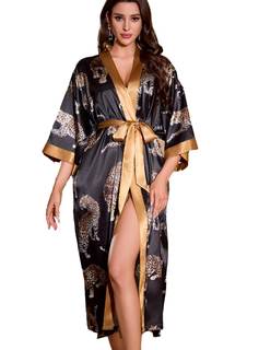 Satin Long Robe for Women Silk Kimono Robe Floral Lightweight Bathrobe Soft Thin Ladies…