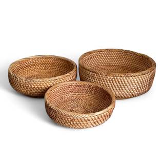 3 Pack Natural Rattan Round Bread Basket, Woven Wicker Fruit Basket