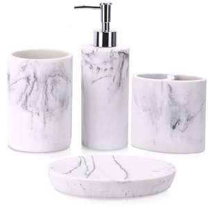 ZCCZ Bathroom Accessory Set, 4 Pcs Marble Look Bathroom Vanity Countertop Bathroom Décor…
