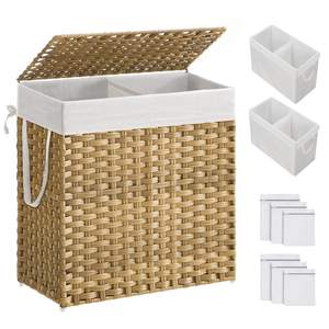 SONGMICS Laundry Hamper with Lid, 110L Wicker Laundry Basket | 6 Mesh Bags, 2 Removable…