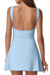 QINSEN Womens Open Back Tennis Dress Sleeveless Built in Shorts Golf Athletic Dress with…