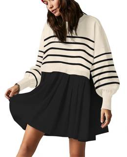 Womens Oversized Sweater Dress Spring Fall Relaxed Sweatshirts Mini Dresses | Pleated…