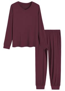 Latuza Women's Viscose Long Sleeves Top Jogger Pants Pajamas Set Small Wine Red