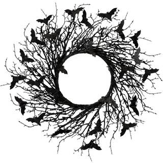 Sggvecsy 17.7"Artificial Black Twig Wreath with Glitter Bats - Handmade Sparkling Hanging…