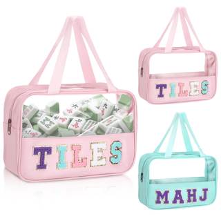 2 Pcs American Mahjong Tiles Bags 11.8" x 8.26" x 3.93"Waterproof PVC Clear Mahjong Case…