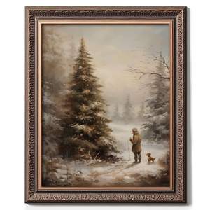 Vintage Christmas Wall Art, Cozy Country Farmhouse Art Print, Santa Claus Winter Forest…