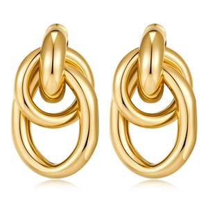 Gold Chunky Earrings for Women Geometric Knot Link Drop Dangle Earrings 14K Gold Plated…