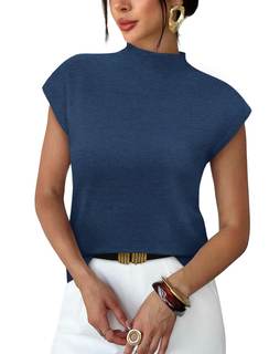 Sampeel Womens Short Sleeve Sweater Mock Neck Summer Top Dressy Casual Basic Knit…