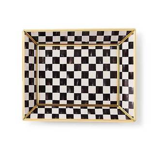 MACKENZIE-CHILDS Glass Tray, Small, Black-and-White Courtly Check | Features a checkered…