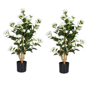 Romantic Season 2Pack Artificial Camellia Tree 3FT, White Faux Camellia Plant Fake Potted…