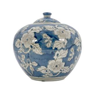 Galt International 8" Blue and White Floral Chinoiserie Jar w/Lid Decorative Ginger Jar…