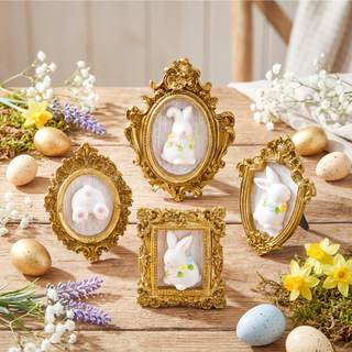 Wesiti 4 Pcs Easter Bunny Decorations 3D Ceramic Bunny Figurine with Vintage Resin Framed…