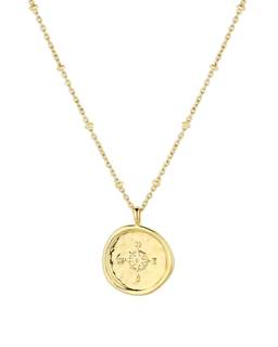 gorjana - Compass Coin Pendant Necklace 3/4 inch - 18k Gold or Silver Plated - Adjustable…