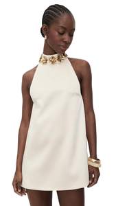 Retrofête Women's Giacinta Embellished Dress X-Large Cream/Gold
