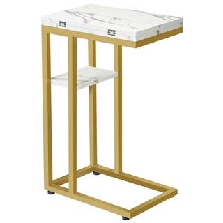 HOOBRO Foldable C Shaped End Table, C Shaped Side Table with Storage Shelf, Small Snack…