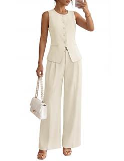 ZESICA Women's Summer 2 Piece Suits Sets Work Office Outfits | Sleeveless Crewneck Blazer…
