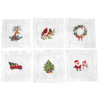 HCRAFT Embroidered White Cocktail Napkins, Set of 6 Cloth Napkin Coasters for Christmas…