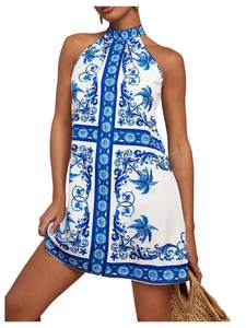 Floerns Women's Sleeveless Floral Print Sundress Halter Neck A Line Short Dress Medium…