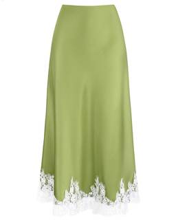 VividMosaic Lace Trim Satin Midi Skirt High Waisted Long Skirt for Women | Hidden Elastic…