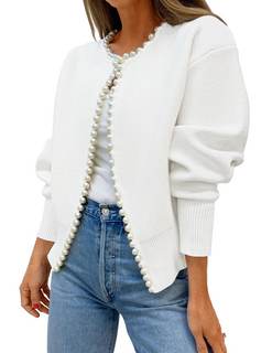ZESICA Women's Pearls Trim Open Front Cardigan Sweater | 2026 Fall Fashion Casual Knitted…
