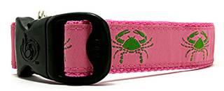 Preppy Summer Nautical Crab Dog Collars, Pink + Green, 1", Medium | 3 Dirty Dawgz, Beach…