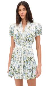 alice + olivia Women's Cora Short Sleeve Tiered Mini Shirt Dress