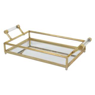 Deco 79 CosmoLiving by Cosmopolitan Metal Mirrored Tray with Acrylic Handles, 22" x 12" x…