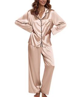 Ekouaer Pajamas For Women Set Silk Pjs 2 Piece Satin Sleepwear Long Sleeve Button Down…