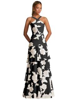 Tiered Chiffon Bridesmaid Dresses for Women Long Formal Evening Prom Gown 14 Black Gold