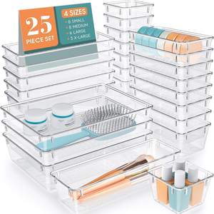 25 PCS Clear Plastic Drawer Organizer, Makeup Organizers and Storage Bins
