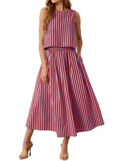 Tankaneo Womens 2 Piece Skirt Sets Summer Striped Tank Tops Midi Dress 2026 | Sleeveless…