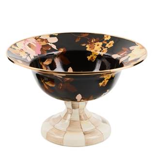 MACKENZIE-CHILDS Enamel Compote, Large, Wild Rose Brown | Hand-applied design, pedestal…