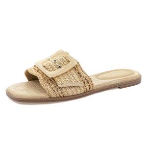 Rihero Women's Raffia Flat Sandals Square Open Toe Summer Beach Slip On Woven Buckle…
