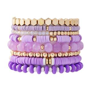 GOOJIDS Surfer Heishi Clay Bead Bracelets for Women Bohemian Stackable Gold Plated Beaded…