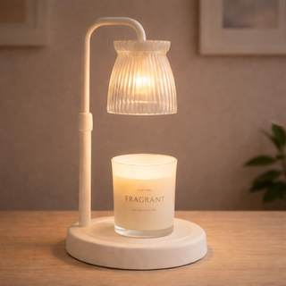 Shering White Candle Warmer Lamp with Timer & Dimmable - Metal Base & Glass Shade…