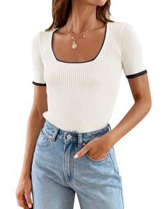 ZESICA Womens Summer Short Sleeve Square Neck Business Tops | Slim Fit Basic Shirt…