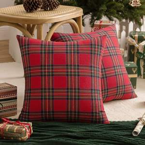 AQOTHES Christmas Plaid Decorative Throw Pillow Covers Red 18x18 Inches | Pack of 2…