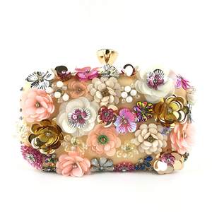 Women Clutches Flower Evening Handbag Chain Strap Shoulder Bag Gold