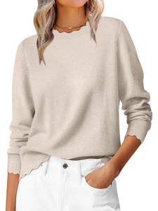 ANRABESS Sweaters for Women Loose Fit Lightweight Soft Dressy Scalloped Long Sleeve…