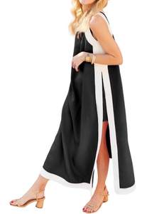 Hooever Women's 2 Piece Sets Boho Color Block Sleeveless Maxi Dress Matching Shorts with…