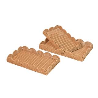 happimess Parker 3-Piece Scalloped Decorative Serving Trays, Brown | Resin, Rectangular…