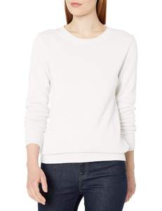 Amazon Essentials Women's Lightweight Soft Crewneck Sweater, 100% Cotton, Plus Small White