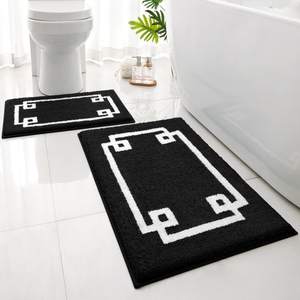 HOMEIDEAS Black and White Bathroom Rugs Set 2 Piece, 16"x24"+20"x32" | Ultra Soft…