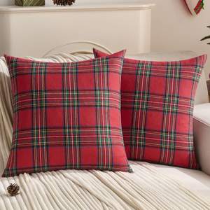FUTEI Christmas Red Plaid Throw Pillow Covers 18x18 Inch Set of 2 Buffalo Check Holiday…