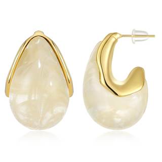 KissYan Acrylic Drop Earrings for Women, Chunky Resin Hoop | 14K Gold Plated Lightweight…