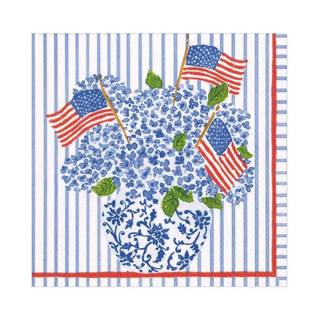 Caspari American Flags and Hydrangeas Paper Luncheon Napkins, 20 Per Package 1 Luncheon