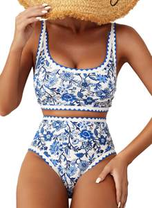 Herseas Womens Bikini Whip Stitch Floral Swimsuit High Waisted Bathing Suit | Scoop…